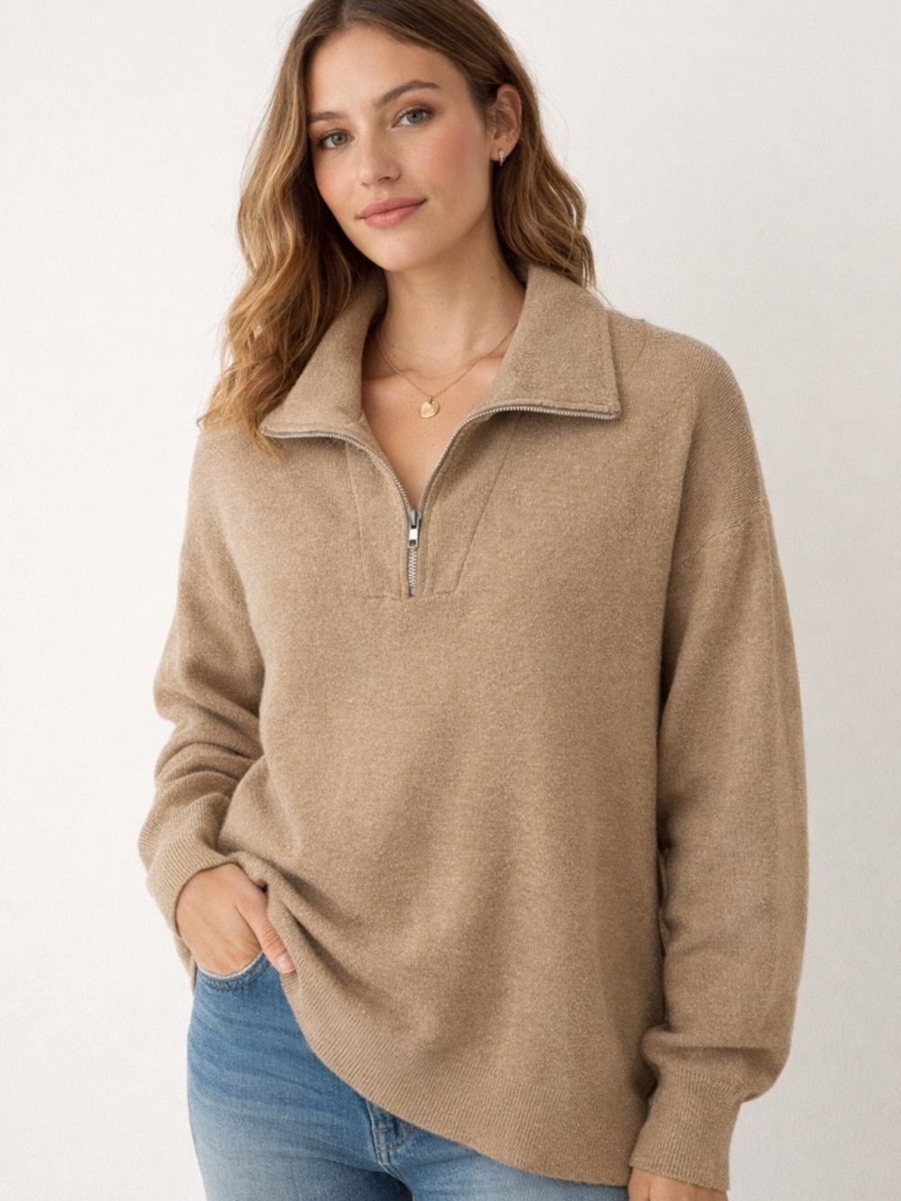 Abercrombie & Fitch Camel Half-Zip Cozy Pullover
